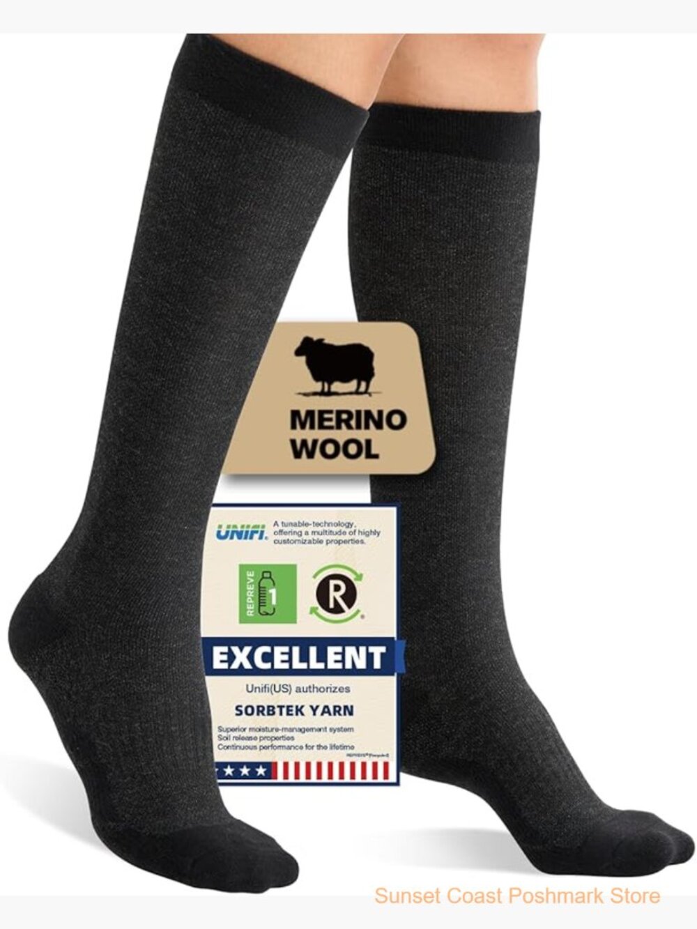 Merino Wool Compression Knee High Socks for Travel Running